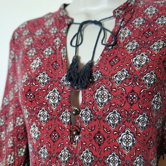 Forever 21 Red Boho Long Sleeve Tunic Dress W/ Tassels - Picture 4 of 8